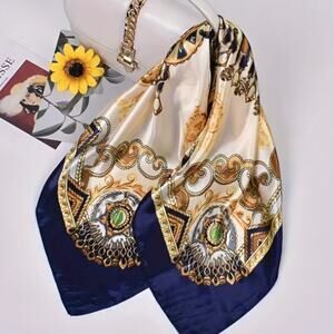Elegant Navy and Gold Silk Scarf